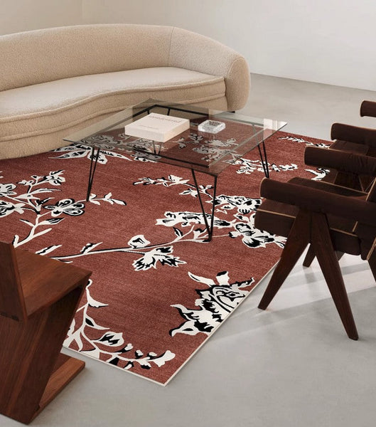 Abstract Contemporary Rugs Next to Bed, Flower Pattern Contemporary Modern Rugs, Modern Rugs for Living Room, Modern Rugs for Dining Room-ArtWorkCrafts.com