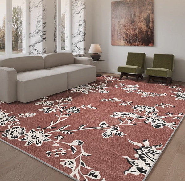 Abstract Contemporary Rugs Next to Bed, Flower Pattern Contemporary Modern Rugs, Modern Rugs for Living Room, Modern Rugs for Dining Room-ArtWorkCrafts.com