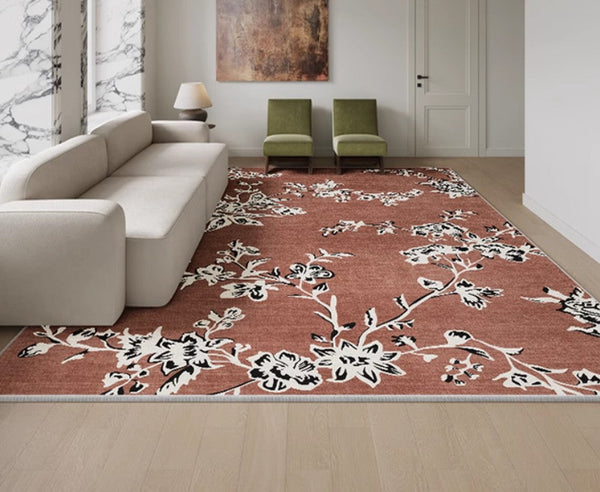 Abstract Contemporary Rugs Next to Bed, Flower Pattern Contemporary Modern Rugs, Modern Rugs for Living Room, Modern Rugs for Dining Room-ArtWorkCrafts.com