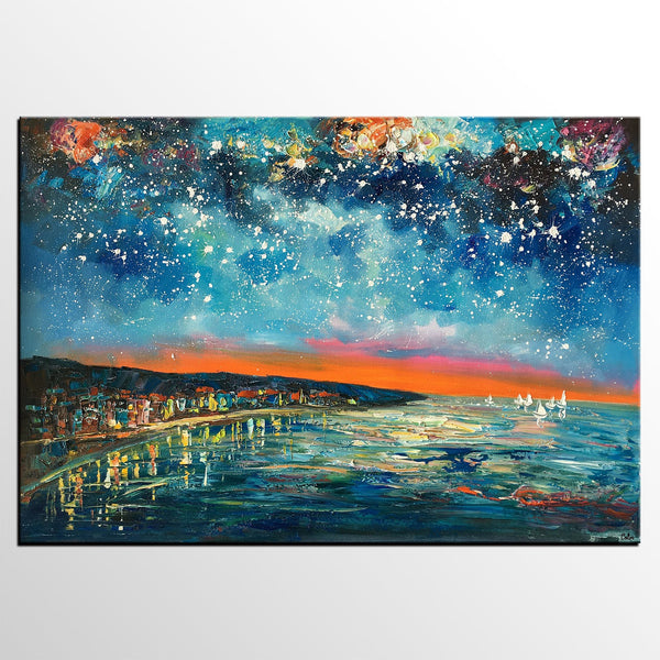 Landscape Canvas Paintings, Starry Night Sky Painting, Landscape Painting for Sale, Custom Original Painting on Canvas-ArtWorkCrafts.com