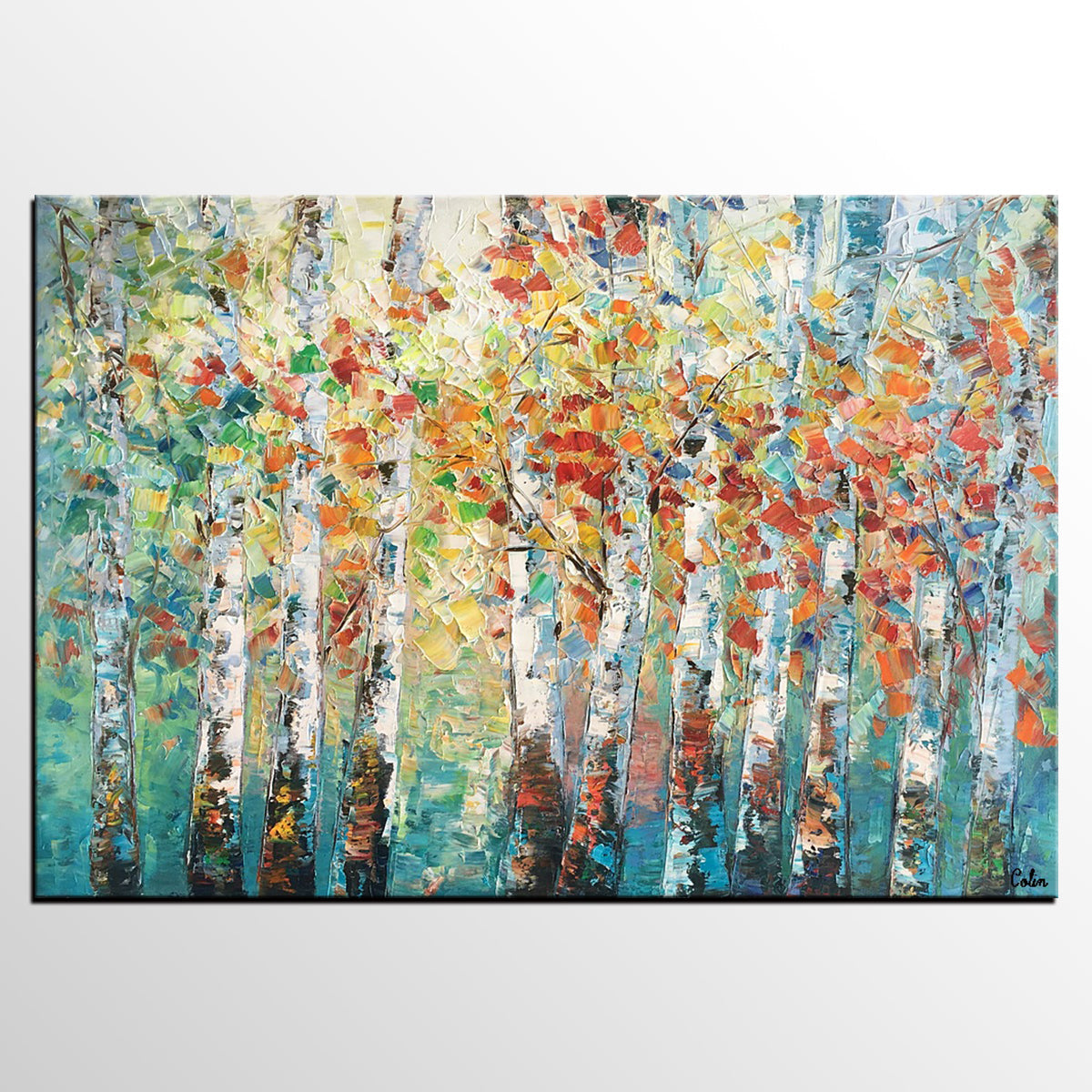 Canvas Art Painting, Large Wall Art, Summer Birch Tree Painting, Custom Extra Large Oil Painting-ArtWorkCrafts.com