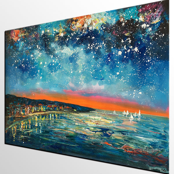 Landscape Canvas Paintings, Starry Night Sky Painting, Landscape Painting for Sale, Custom Original Painting on Canvas-ArtWorkCrafts.com