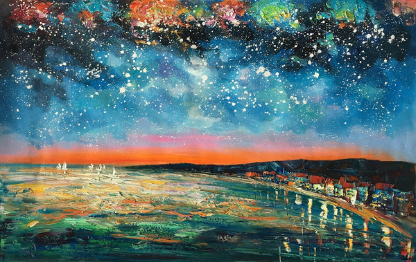 Landscape Painting, Starry Night Oil Painting, Original Wall Art, Custom Large Canvas Art-ArtWorkCrafts.com