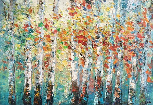 Canvas Art Painting, Large Wall Art, Summer Birch Tree Painting, Custom Extra Large Oil Painting-ArtWorkCrafts.com