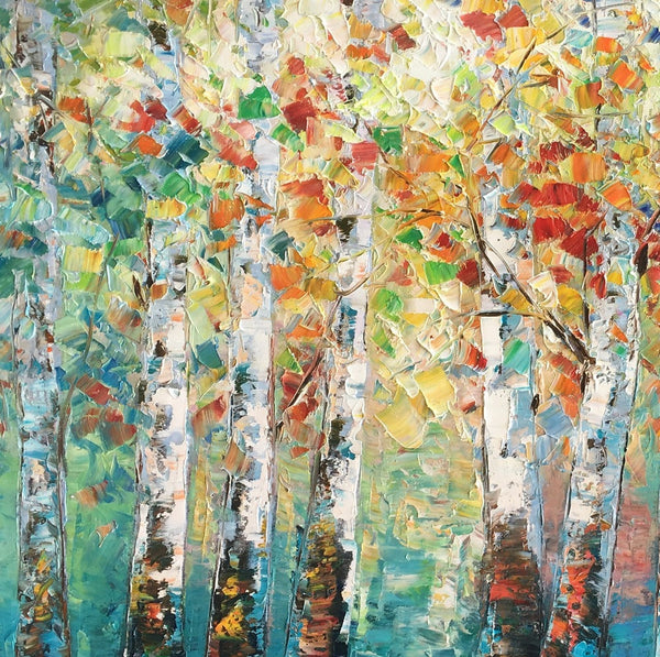 Canvas Art Painting, Large Wall Art, Summer Birch Tree Painting, Custom Extra Large Oil Painting-ArtWorkCrafts.com