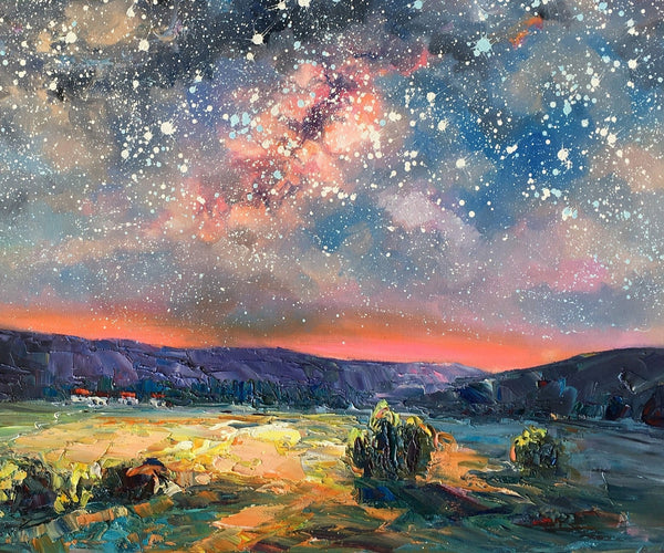 Abstract Landscape Painting, Starry Night Sky Painting, Heavy Texture Painting, Impasto Painting, Custom Wall Art Paintings for Living Room-ArtWorkCrafts.com