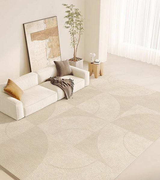 Modern Rugs under Sofa, Abstract Contemporary Rugs for Bedroom, Dining Room Floor Rugs, Modern Rugs for Office, Large Cream Color Rugs in Living Room-ArtWorkCrafts.com