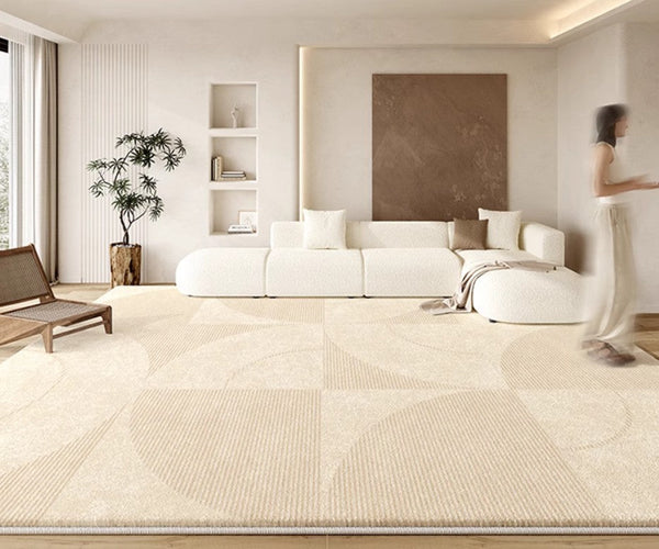 Abstract Contemporary Rugs for Bedroom, Dining Room Floor Rugs, Modern Rugs for Office, Large Cream Color Rugs in Living Room, Modern Rugs under Sofa-ArtWorkCrafts.com