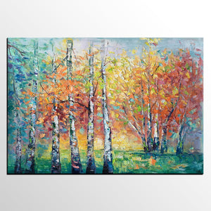 Landscape Canvas Painting, Autumn Tree Paintings, Abstract Landscape Paintings, Custom Original Canvas Painting-ArtWorkCrafts.com