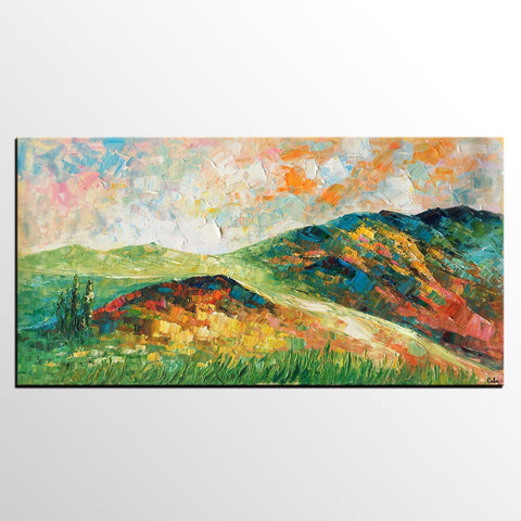 Mountain Landscape Painting, Landscape Painting, Custom Abstract Oil Painting, Bedroom Wall Art-ArtWorkCrafts.com