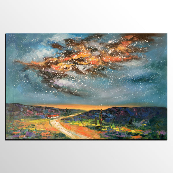 Landscape Oil Paintings, Starry Night Sky Painting, Custom Canvas Artwork, Original Oil Painting on Canvas, Buy Paintings Online-ArtWorkCrafts.com