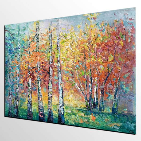 Landscape Canvas Painting, Autumn Tree Paintings, Abstract Landscape Paintings, Custom Original Canvas Painting-ArtWorkCrafts.com