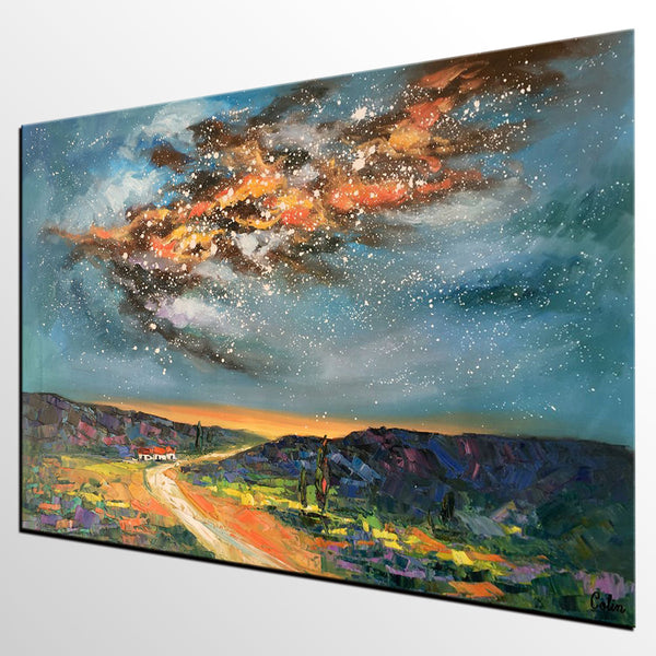 Landscape Oil Paintings, Starry Night Sky Painting, Custom Canvas Artwork, Original Oil Painting on Canvas, Buy Paintings Online-ArtWorkCrafts.com