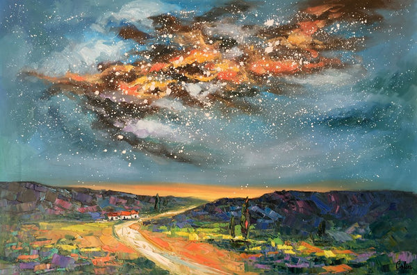 Landscape Oil Paintings, Starry Night Sky Painting, Custom Canvas Artwork, Original Oil Painting on Canvas, Buy Paintings Online-ArtWorkCrafts.com