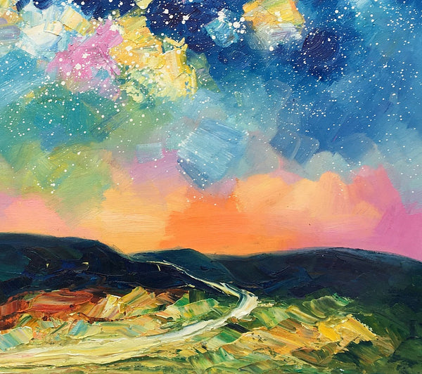 Abstract Landscape Painting, Starry Night Sky Painting, Heavy Texture Painting, Custom Canvas Painting for Sale, Large Painting for Bedroom-ArtWorkCrafts.com