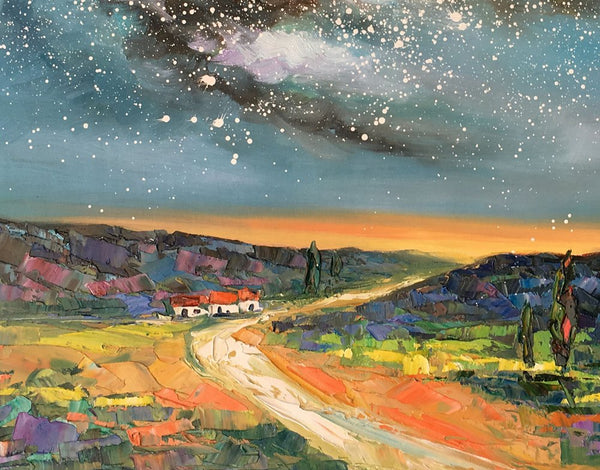 Landscape Oil Paintings, Starry Night Sky Painting, Custom Canvas Artwork, Original Oil Painting on Canvas, Buy Paintings Online-ArtWorkCrafts.com