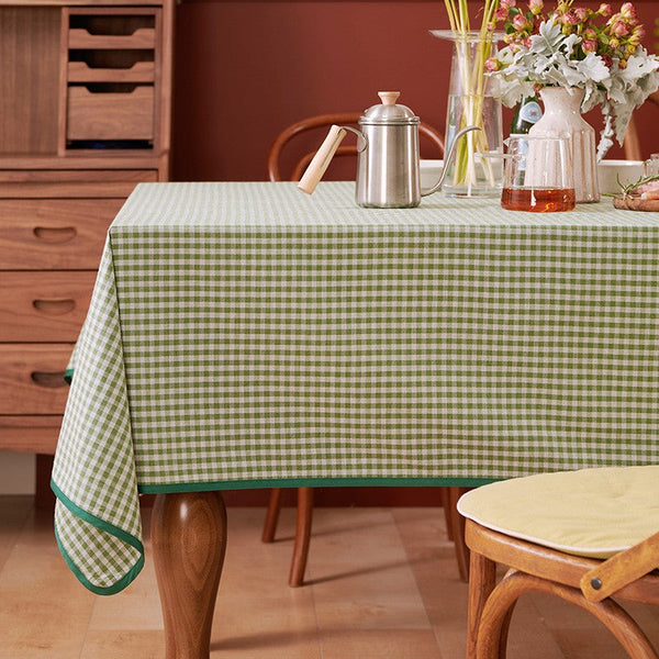 Green Rectangle Tablecloth for Dining Room Table, Cotton Chequer Rectangular Tablecloth, Square Tablecloth for Coffee Table, Farmhouse Table Cloth, Wedding Tablecloth-ArtWorkCrafts.com