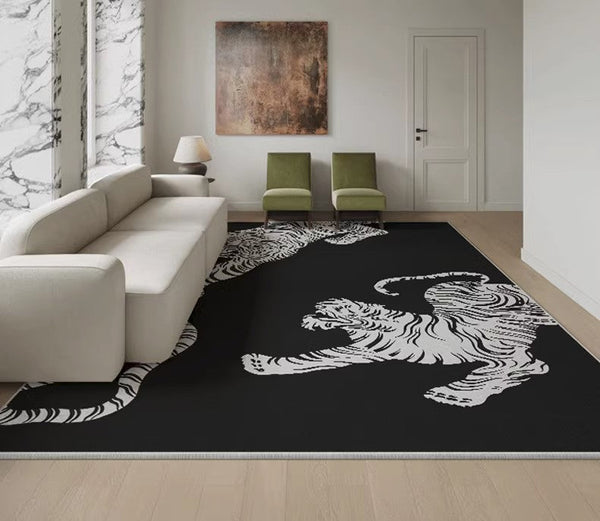 Tiger Black Contemporary Modern Rugs, Modern Rugs for Living Room, Abstract Contemporary Rugs Next to Bed, Modern Rugs for Dining Room-ArtWorkCrafts.com