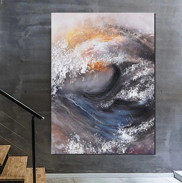 Living Room Modern Paintings, Big Wave Painting, Acrylic Canvas Paintings, Large Painting on Canvas, Modern Abstract Painting-ArtWorkCrafts.com