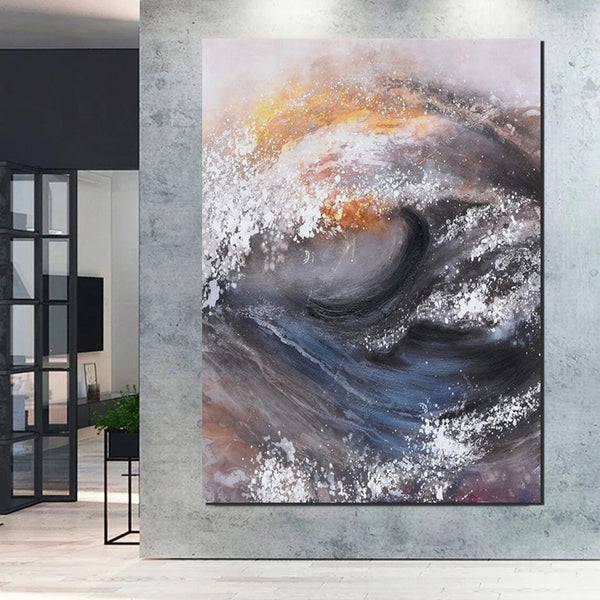 Living Room Modern Paintings, Big Wave Painting, Acrylic Canvas Paintings, Large Painting on Canvas, Modern Abstract Painting-ArtWorkCrafts.com