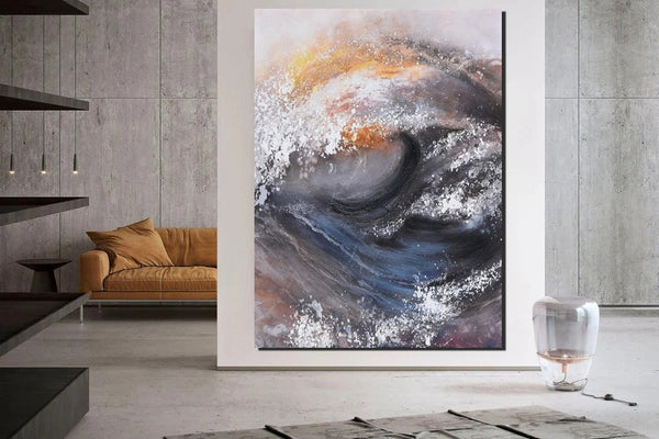 Living Room Modern Paintings, Big Wave Painting, Acrylic Canvas Paintings, Large Painting on Canvas, Modern Abstract Painting-ArtWorkCrafts.com