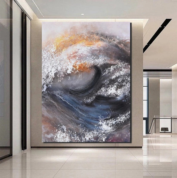 Living Room Modern Paintings, Big Wave Painting, Acrylic Canvas Paintings, Large Painting on Canvas, Modern Abstract Painting-ArtWorkCrafts.com