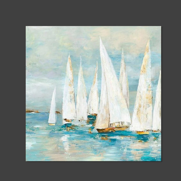 Sail Boat Painting, Hand Painted Abstract Painting, Abstract Landscape Painting, Extra Large Abstract Paintings on Canvas, Bedroom Wall Art Ideas-ArtWorkCrafts.com