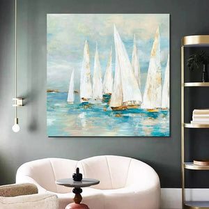 Sail Boat Painting, Hand Painted Abstract Painting, Abstract Landscape Painting, Extra Large Abstract Paintings on Canvas, Bedroom Wall Art Ideas-ArtWorkCrafts.com