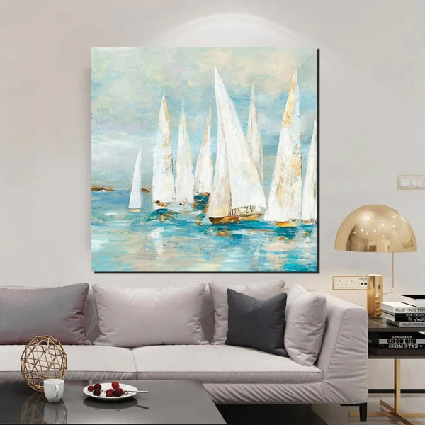 Sail Boat Painting, Hand Painted Abstract Painting, Abstract Landscape Painting, Extra Large Abstract Paintings on Canvas, Bedroom Wall Art Ideas-ArtWorkCrafts.com