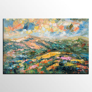 Landscape Oil Painting, Abstract Autumn Mountain Painting, Canvas Painting for Sale-ArtWorkCrafts.com