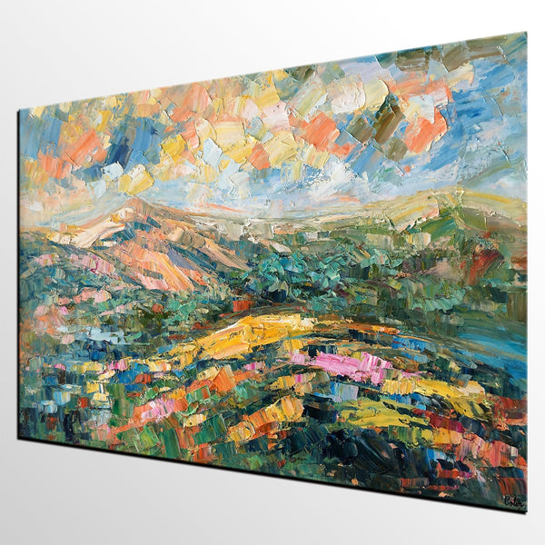 Landscape Oil Painting, Abstract Autumn Mountain Painting, Canvas Painting for Sale-ArtWorkCrafts.com