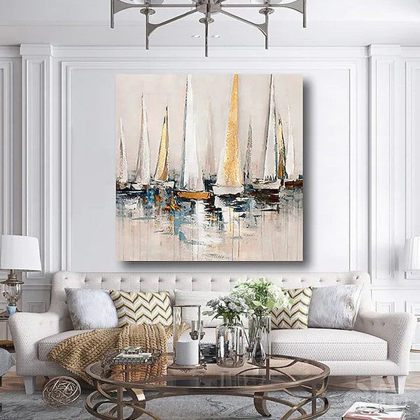 Sail Boat Paintings, Modern Acrylic Canvas Painting, Acrylic Painting on Canvas, Simple Painting Ideas for Dining Room, Oversized Canvas Painting for Sale-ArtWorkCrafts.com