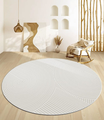 Abstract Contemporary Round Rugs for Dining Room, Geometric Modern Rug Ideas for Living Room, Soft Modern Rugs for Dining Room, Circular Modern Rugs for Bathroom-ArtWorkCrafts.com