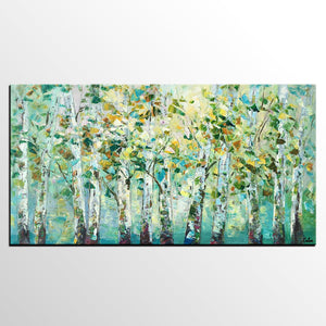 Birch Tree Painting, Abstract Autumn Painting, Heavy Texture Painting, Custom Landscape Painting-ArtWorkCrafts.com