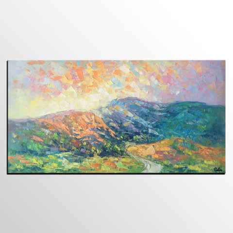 Mountain Landscape Painting, Spring Mountain Painting, Custom Canvas Painting for Sale, Original Paintings for Sale, Oil Painting on Canvas-ArtWorkCrafts.com