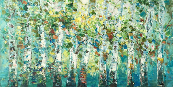 Birch Tree Painting, Abstract Autumn Painting, Heavy Texture Painting, Custom Landscape Painting-ArtWorkCrafts.com