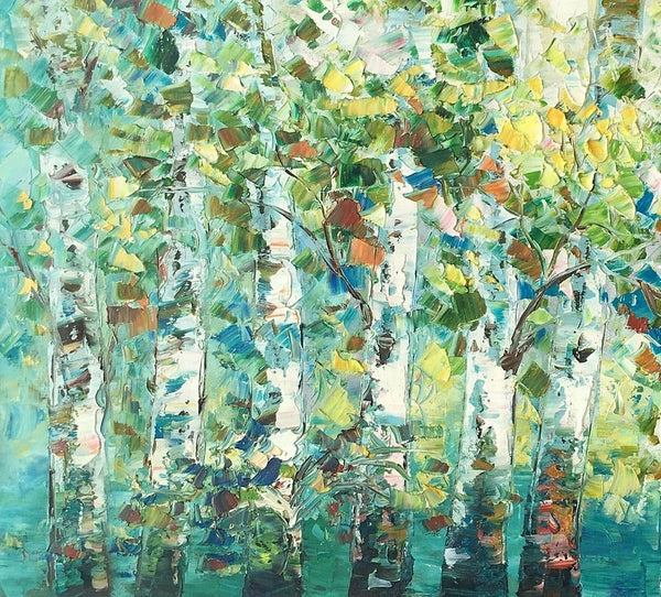 Birch Tree Painting, Abstract Autumn Painting, Heavy Texture Painting, Custom Landscape Painting-ArtWorkCrafts.com