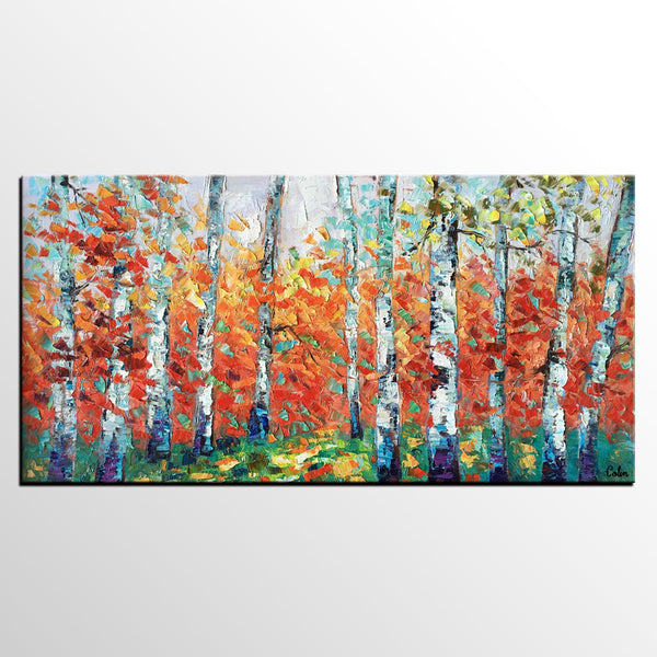 Custom Canvas Artwork, Spring Tree Painting, Landscape Oil Painting, Canvas Painting for Bedroom-ArtWorkCrafts.com