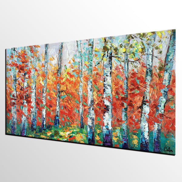 Custom Canvas Artwork, Spring Tree Painting, Landscape Oil Painting, Canvas Painting for Bedroom-ArtWorkCrafts.com