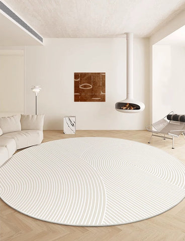 Soft Modern Rugs for Dining Room, Abstract Contemporary Round Rugs for Dining Room, Geometric Modern Rug Ideas for Living Room, Circular Modern Rugs for Bathroom-ArtWorkCrafts.com