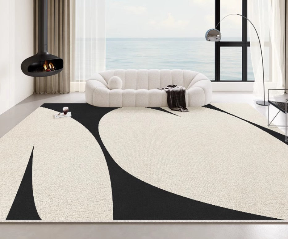 Black Contemporary Modern Rugs, Geometric Contemporary Rugs Next to Bed, Modern Rugs for Living Room, Modern Rugs for Dining Room-ArtWorkCrafts.com