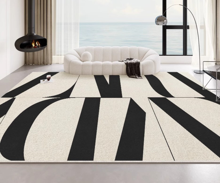 Ultra Modern Rugs for Living Room, Geometric Contemporary Rugs Next to Bed, Black Contemporary Modern Rugs, Modern Rugs for Dining Room-ArtWorkCrafts.com