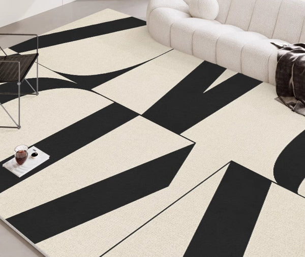 Ultra Modern Rugs for Living Room, Geometric Contemporary Rugs Next to Bed, Black Contemporary Modern Rugs, Modern Rugs for Dining Room-ArtWorkCrafts.com