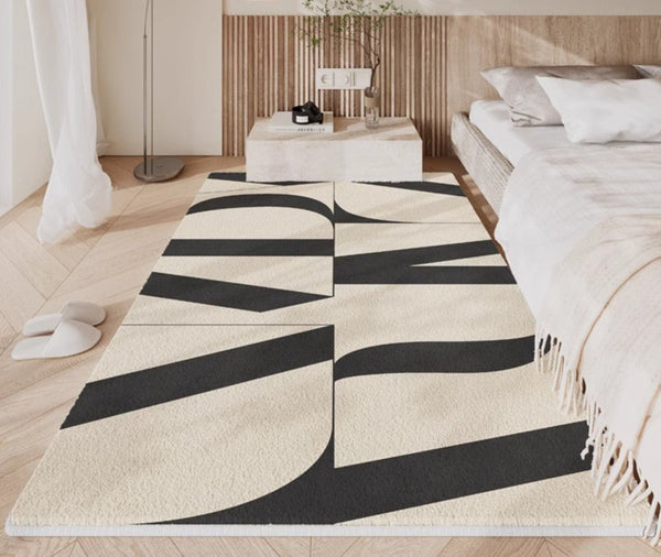 Ultra Modern Rugs for Living Room, Geometric Contemporary Rugs Next to Bed, Black Contemporary Modern Rugs, Modern Rugs for Dining Room-ArtWorkCrafts.com