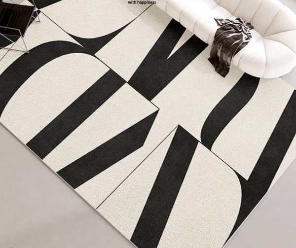 Ultra Modern Rugs for Living Room, Geometric Contemporary Rugs Next to Bed, Black Contemporary Modern Rugs, Modern Rugs for Dining Room-ArtWorkCrafts.com