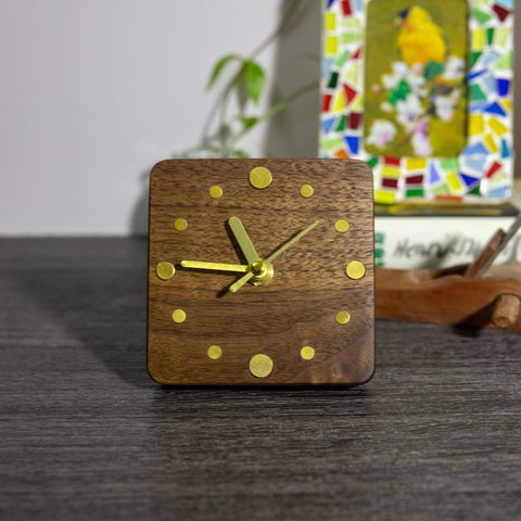 Handcrafted Black Walnut Desktop Clock - Unique Artisan Masterpiece - Perfect for Modern Home Decor - Brass Accents & Magnetic Back - Gift-ArtWorkCrafts.com