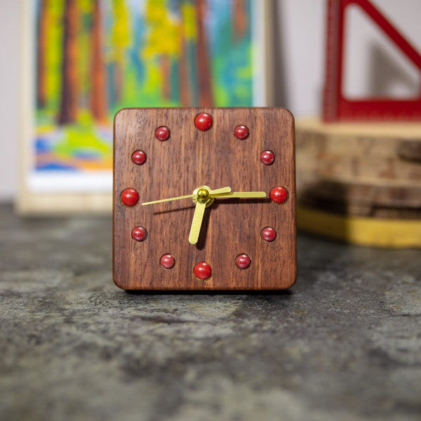 Handcrafted Brazilian Rosewood Desk Clock - Elegant Design with Red Ceramic Beads - Modern Minimalist and Traditional Decor - Perfect Gift-ArtWorkCrafts.com