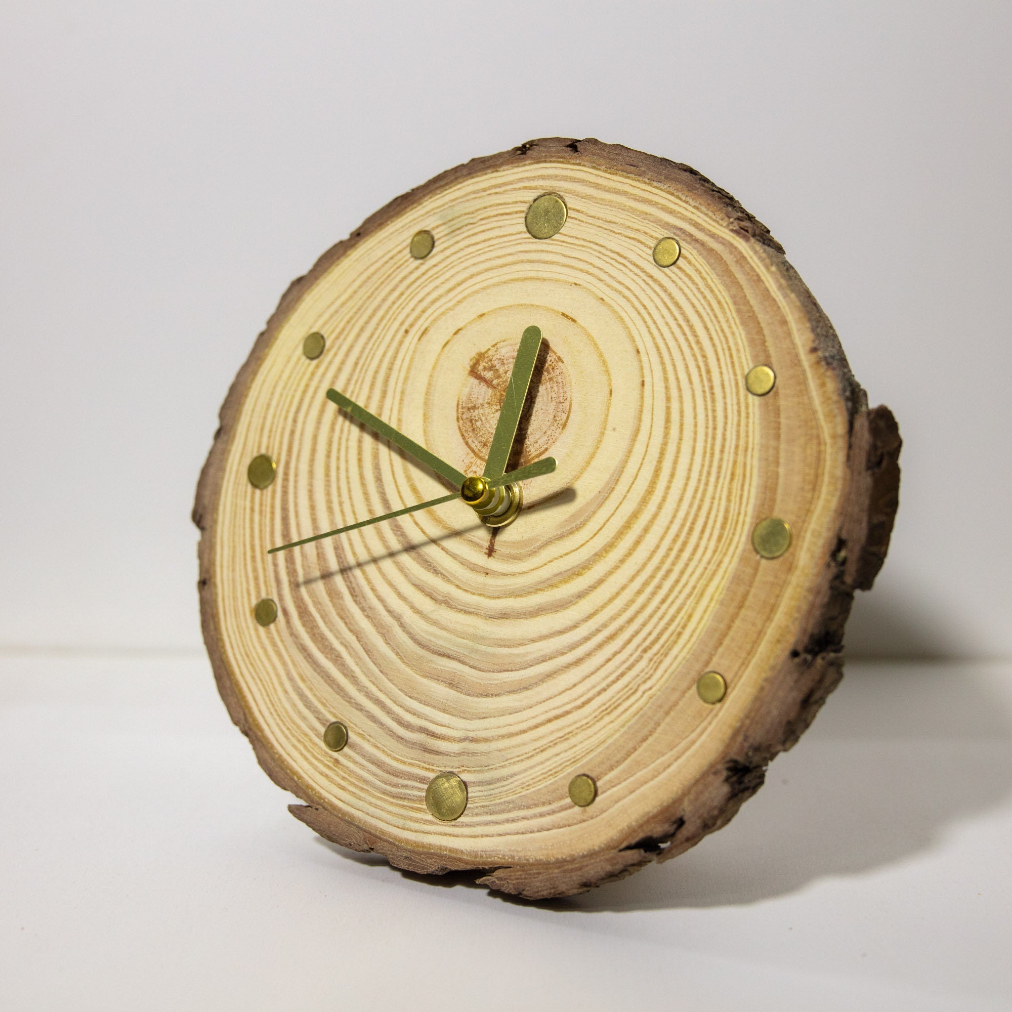 Artisan-Crafted Pine Wood Table Clock: Unique Masterpiece with Gold Metal Markers - Elegant Design, Silent Mechanism - Perfect Gift-ArtWorkCrafts.com