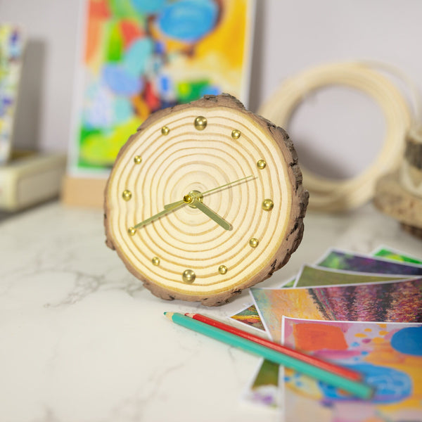 Eco-Friendly Wooden Desk Clock - Handmade Pine Wood with Magnetic Support - Unique Handcrafted Table Clock - Artisan Design Silent Movement-ArtWorkCrafts.com