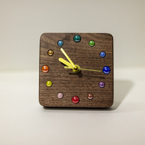 Artisan Handcrafted Black Walnut Desktop Clock with Ceramic Bead Markers - Eco-Friendly - Silent Movement - Perfect Gift-ArtWorkCrafts.com